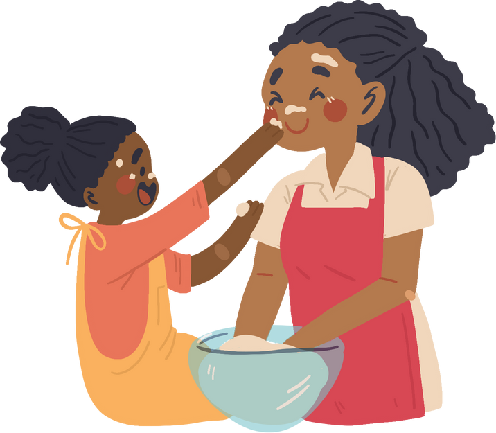 Clean Cartoon Mother and Daughter Baking